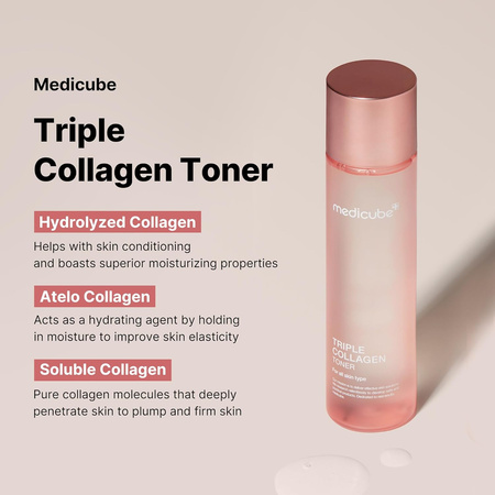 Medicube TRIPLE COLLAGEN TONER 4.0, 140ml - tonik do twarzy o działaniu nawilżającym i ujędrniającym